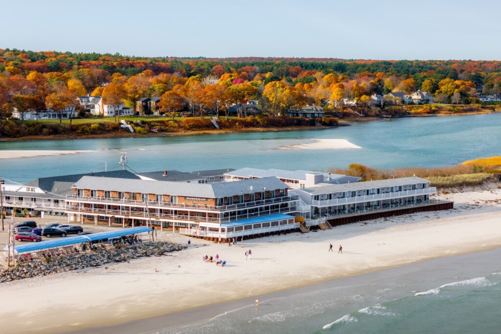 norseman resort on ogunquit beach drone autumn