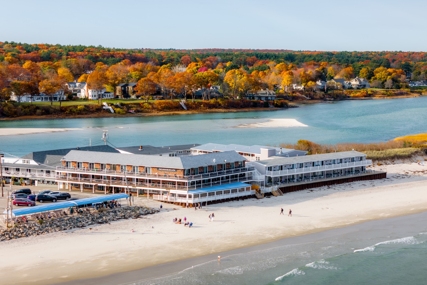 norseman resort on ogunquit beach drone autumn