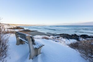 Marginal Way winter snow in Ogunquit Maine